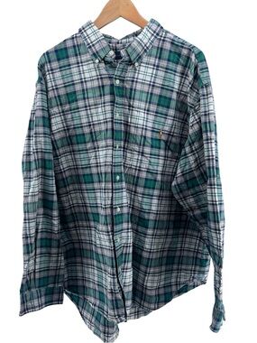 Ralph Lauren Blue Label Green & Navy Plaid Button-Down Classic Fit Cotton Shirt